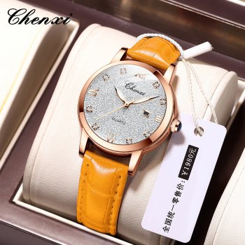 Chenxi Fashion Women's Watch Diamond Roman Luminous Calendar Casual Leather Strap Quartz Watch