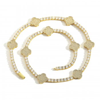 Full diamond four-leaf clover tennis chain trendy men and women's zircon all-match clavicle chain