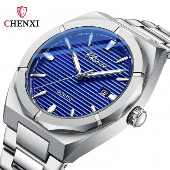 Chenxi business men's watch horizontal calendar polygonal luminous waterproof steel belt quartz watch men