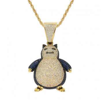Hot sale Pok??mon Snorlax pendant real gold electroplated micro-inlaid zircon hip-hop men and women couple necklace