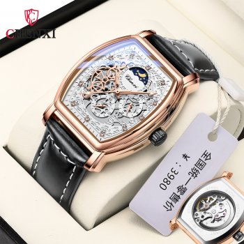 Chenxi new sun, moon and stars barrel-shaped automatic mechanical watch men's luminous hollow mechanical watch wholesale