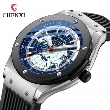 Chenxi Rivet Map Fashion Men's Watch Calendar Luminous Silicone Strap Trendy Quartz Watch