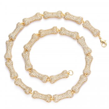 Hip-hop bone chain necklace 10mm copper inlaid zircon personality trendy nightclub couple clavicle chain Hip-hop bone chain necklace 10mm copper inlaid zircon personality trendy nightclub couple clavicle chain