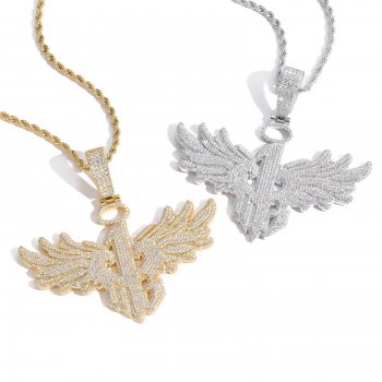 New arrival wing pendant micro inlaid zircon full diamond personality trend brand hip hop necklace New arrival wing pendant micro inlaid zircon full diamond personality trend brand hip hop necklace