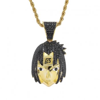 Hip-hop Naruto Sasuke pendant real gold electroplated micro-inlaid zircon men's disco necklace pendant