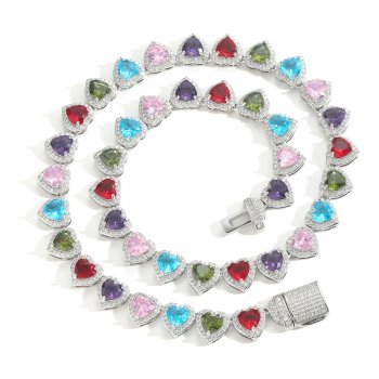 10mm love necklace inlaid with colored zircon 18K gold electroplated personality heart-shaped hip-hop necklace