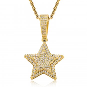 Double-layer five-pointed star pendant solid inlaid with zircon personality trend men and women hip-hop accessories