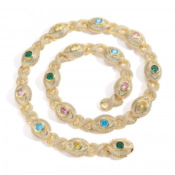 14mm 8-shaped chain necklace eye infinite chain color zircon Cuban chain creative hip-hop men's necklace