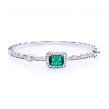 Luxury Rectangular Emerald Cut Cultured Emerald 925 Sterling Silver Plated White Gold Bracelet