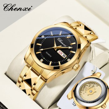 Chenxi watch men's transparent classic business men's watch dual calendar luminous waterproof quartz watch