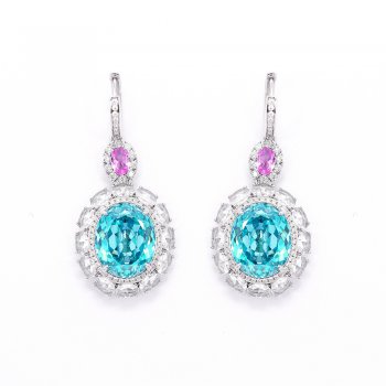 Light luxury style Paraiba earrings 925 silver synthetic zircon earrings