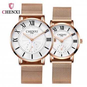 Chenxi stainless steel mesh strap couple watch men and women thin Roman fashion waterproof quartz watch
